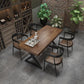 Industrial Rectangle Dining Table Pine Solid Wood Top Dining Table with Double Pedestal