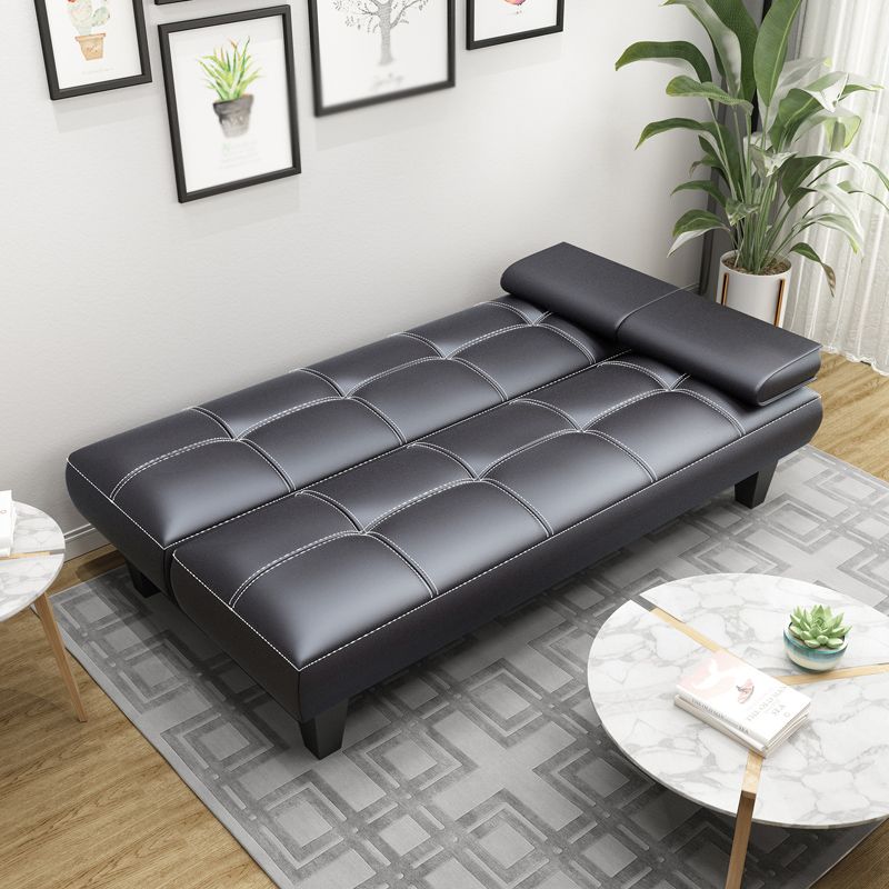 Modern Biscuit Back Faux Leather Pillow Top Arm Convertible Sofa with Foldable Clearhalo 'furn' 'furn_sofas' 'Furniture' 'furniture_sofas' 'kitchen' 'kitchen_sofas' 'Living Room Furniture' 'Sofa' 'sofas' 1200x1200_f780df34-44b0-4aa9-b773-e6ad38671c66