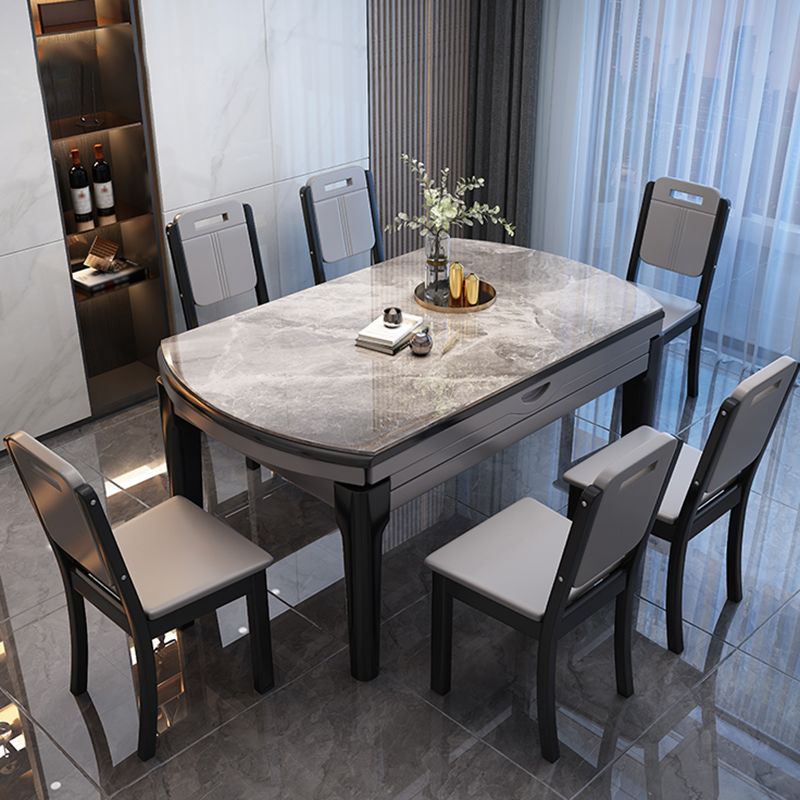 Moderne Stil Steinmöbel Set 7 Stücke runde Form Dinette Tisch mit armlosen Stuhl