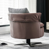 Swivel Chair in Brone Leather Chair with 4-Star Base and One Pillow Clearhalo 'Accent Chairs' 'accent_chairs' 'Chairs & Seating' 'furn' 'furn_accent_chairs' 'Furniture' 'Living Room Furniture' 1200x1200_f784bf3b-dc75-4030-be52-aa15f7254123