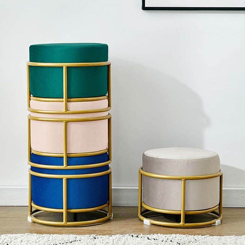 Luxury Ottoman Velvet Upholstered Solid Color Round Ottoman with Metal Legs Clearhalo 'furn' 'furn_ottomans_poufs' 'Furniture' 'Living Room Furniture' 'Ottomans & Poufs' 'ottomans_poufs' 1200x1200_f7893b60-43f2-42f0-9cb7-e7cc504bb42d