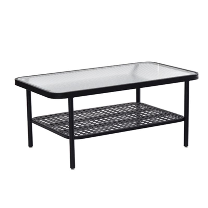Four Legs Glass Coffee Table Shelf Included Geometric Single Cocktail Table Clearhalo 'Coffee & Accent Tables' 'Coffee Tables' 'coffee_tables' 'furn' 'furn_coffee_tables' 'Furniture' 'Living Room Furniture' 1200x1200_f789f885-1d16-4088-aa6d-a50be79844af