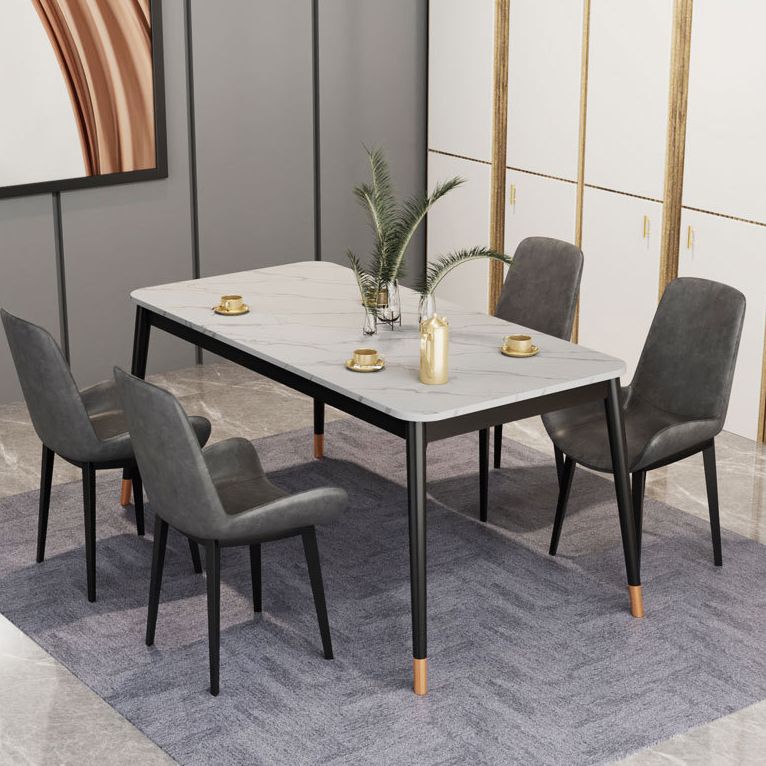 Glam Style Stone Dining Table 4 Metal Legs Table Home Rectangle Dining Table Clearhalo 'Dining Tables & Seating' 'Dining Tables' 'dining_table' 'furn' 'furn_dining_table' 'Furniture' 'furniture_dining_table' 'Kitchen & Dining Furniture' 1200x1200_f78a43f5-b229-404f-b2ba-7fa6af05e776