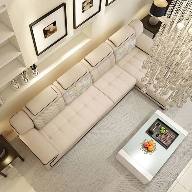 Cream Contemporary Pillow Top Arm Sectional for Living Room, Apartment Clearhalo 'furn' 'furn_sectionals' 'Furniture' 'furniture_sectionals' 'kitchen' 'kitchen_sectionals' 'Living Room Furniture' 'Sectionals' 1200x1200_f78d762a-0334-476c-8b9e-19f66d63b5e8