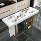 Glam Style Bar Table Rectangle Faux Marble Bar Dining Table with Double Pedestal