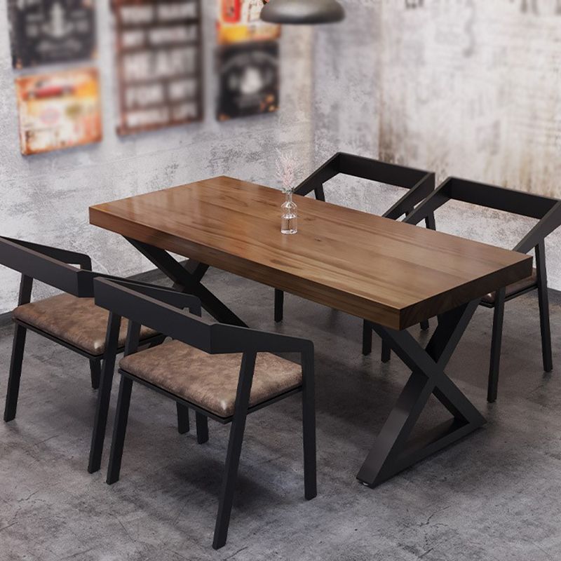Rectangle Dining Table Industrial Dining Table with Iron Base Clearhalo 'Dining Tables & Seating' 'Dining Tables' 'dining_table' 'furn' 'furn_dining_table' 'Furniture' 'Kitchen & Dining Furniture' 1200x1200_f79be143-114a-473a-83f5-7561788adf62