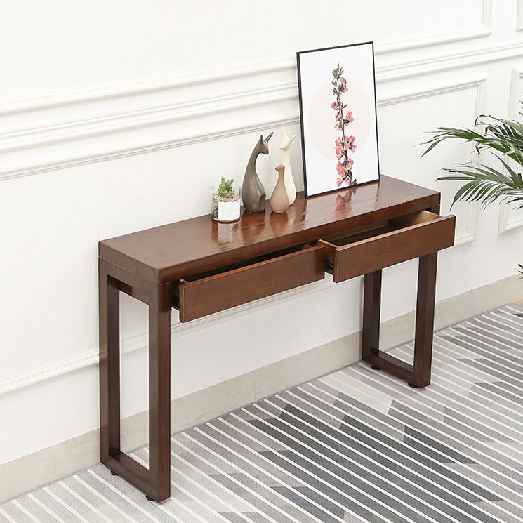 Tavolo di divano console con 2 cassetti nel tavolo console in legno marrone scuro