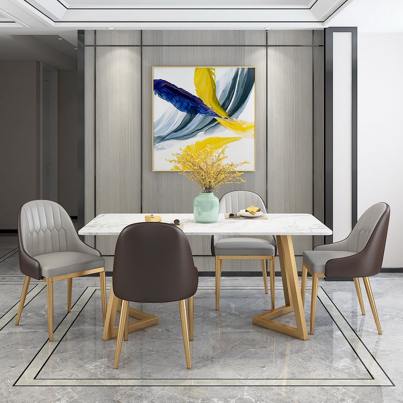 Glam Rectangle Dining Table Set 1/4/5 Pieces White Stone Top Dinette Set Clearhalo 'Dining Room Sets' 'Dining Tables & Seating' 'dining_room_set' 'furn' 'furn_dining_room_set' 'Furniture' 'Kitchen & Dining Furniture' 1200x1200_f7a5876f-b442-4a88-ae41-c4b01d5ce9ee