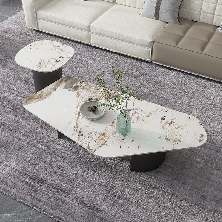 Irregular Slate Top Coffee Table with 2 Legs Modern 2-Piece Cocktail Table Set