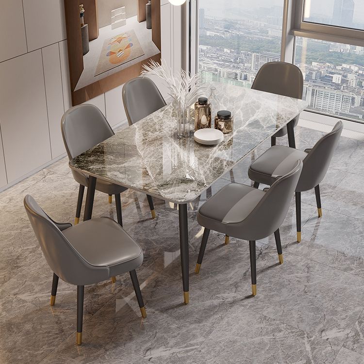 Modern 4 Legs Dining Table Stone and Steel Rectangle Counter Dining Table Clearhalo 'Dining Tables & Seating' 'Dining Tables' 'dining_table' 'furn' 'furn_dining_table' 'Furniture' 'furniture_dining_table' 'Kitchen & Dining Furniture' 1200x1200_f7a9cc3c-563a-4b98-963c-0e58aa5049e5