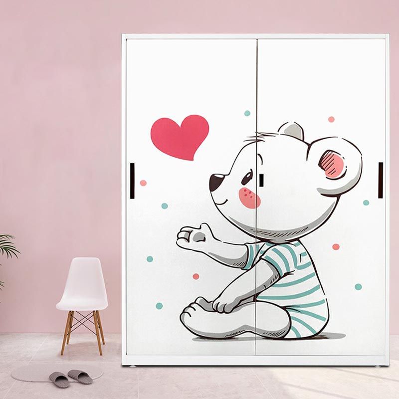 Modern Armoire Steel 2 Doors White Small Wardrobe Armoire with Lock Clearhalo 'Armoires & Wardrobes' 'armoires_wardrobes' 'Bedroom Furniture' 'furn' 'furn_armoires_wardrobes' 'Furniture' 1200x1200_f7aa9d7e-ee18-4f7e-a3ac-33dd59aded61