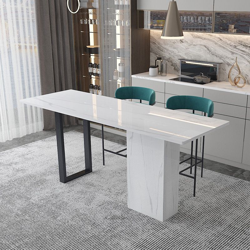 White Stone Rectangle Bar Wine Table Double Pedestal Living Room Bar Dining Table Clearhalo 'Bar Furniture' 'Bar Tables' 'bar_tables' 'furn' 'furn_bar_tables' 'Furniture' 'furniture_bar_tables' 'Kitchen & Dining Furniture' 1200x1200_f7ac6dd0-7bce-4158-b8fc-b8f8bf0256c0