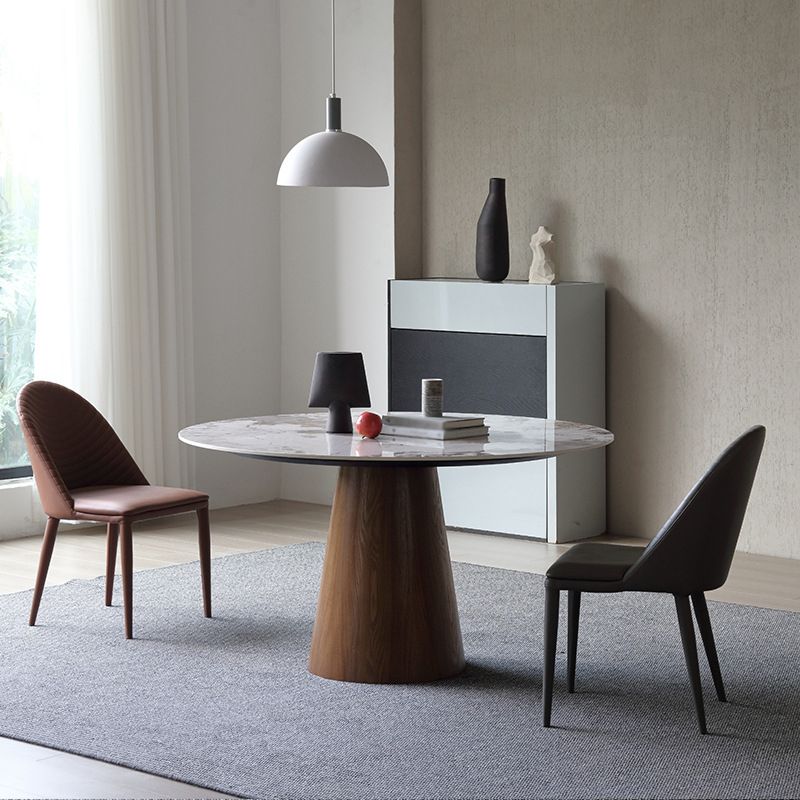 Stone Top Dining Table Modern Round Dining Table with Wood Pedestal Base without turntable Clearhalo 'Dining Tables & Seating' 'Dining Tables' 'dining_table' 'furn' 'furn_dining_table' 'Furniture' 'Kitchen & Dining Furniture' 1200x1200_f7ae115f-f0b1-4054-b84c-7a5165d4dd45