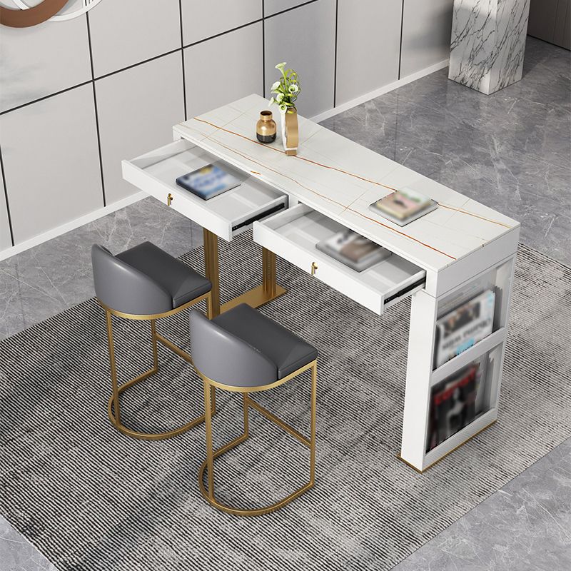 Marble Bistro Bar Table with Rectangle Table Top Double Pedestal Table Clearhalo 'Bar Furniture' 'Bar Tables' 'bar_tables' 'furn' 'furn_bar_tables' 'Furniture' 'Kitchen & Dining Furniture' 1200x1200_f7ae766d-867c-4def-94ef-29a158c85d6a