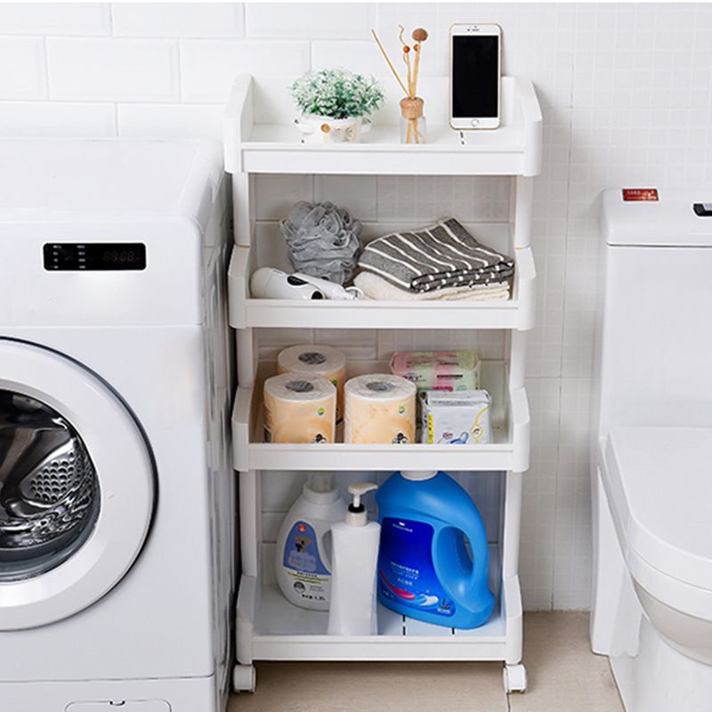 Plastic Geometric Bookcase Contemporary Style Open Back Shelf with Wheels