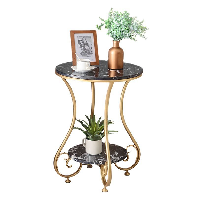 Glam Round Glossy Marble Top End Table Metal Curved Sofa Side End Table