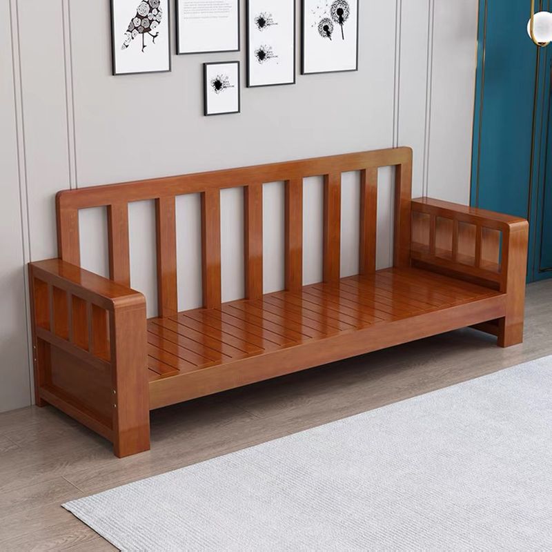 Moderne boerderijbank in massief hout met vierkante armen voor woonkamer