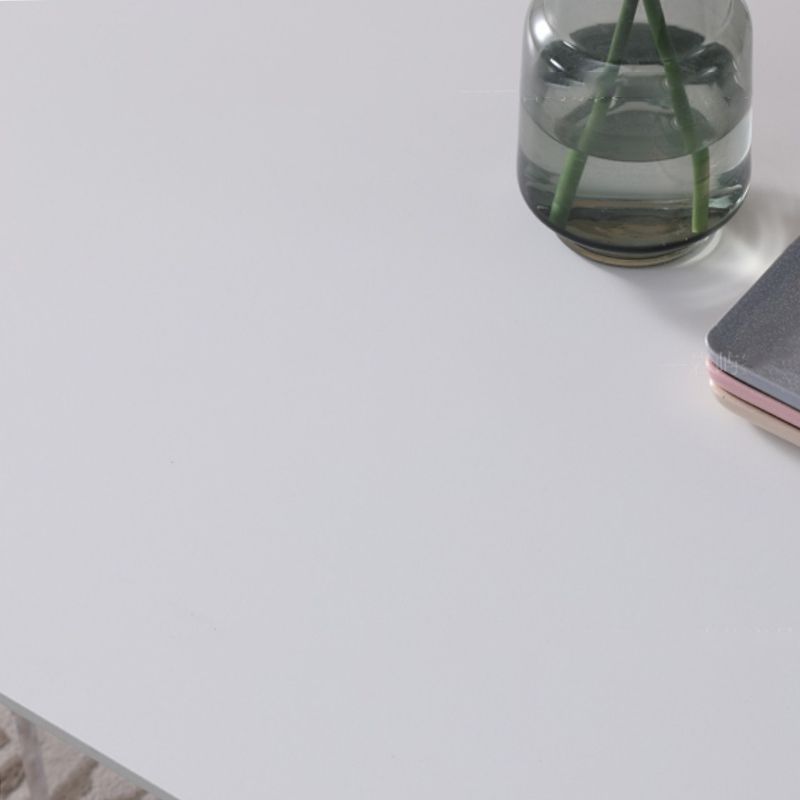 Modern Sintered Tone Top Dining Table Rectangle White with Acrylic Double Pedestal