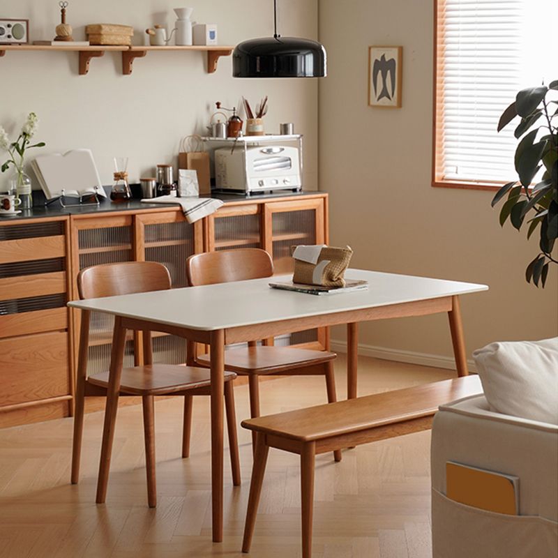 Contemporary Rectangular White and Black Stone Dining Table with Legs