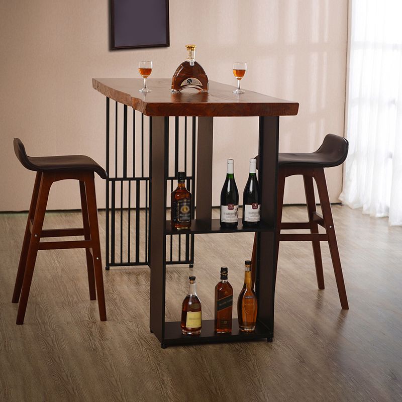 Solid Wood Bar Dining Table Industrial Bar Dining Table with Double Pedestal Base Clearhalo 'Bar Furniture' 'Bar Tables' 'bar_tables' 'furn' 'furn_bar_tables' 'Furniture' 'furniture_bar_tables' 'Kitchen & Dining Furniture' 1200x1200_f7c199df-24ce-4870-bc38-8c91845360d3