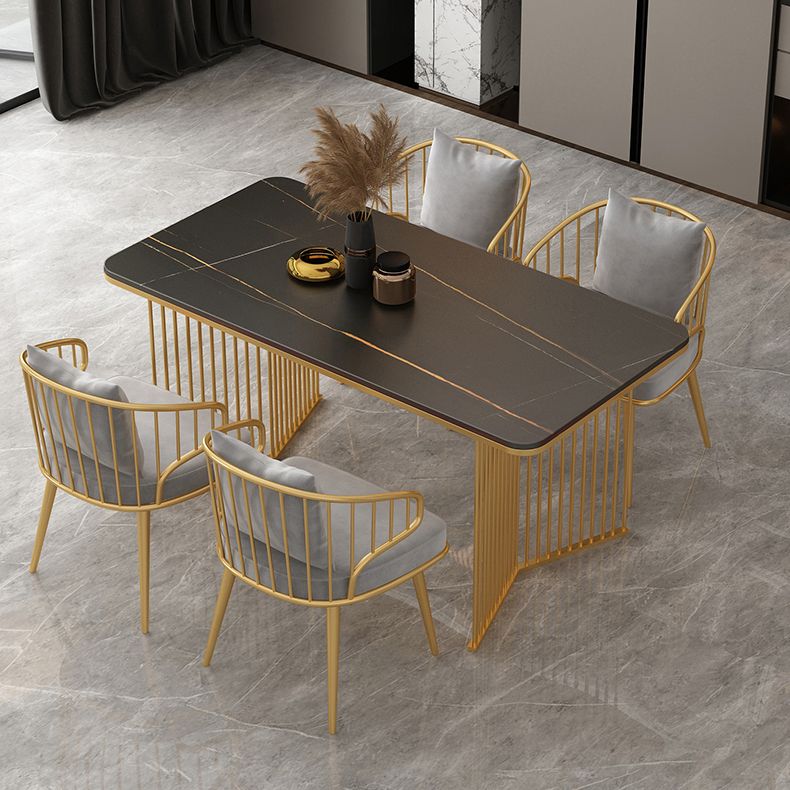 Rectangular Sintered Stone Dining Table Modern Black-white Furniture with Double Pedestal