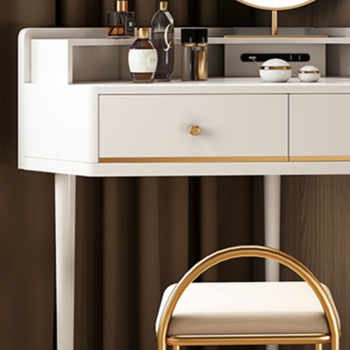 White Makeup Table Stool Set with Drawers for Bedroom 33.5" High