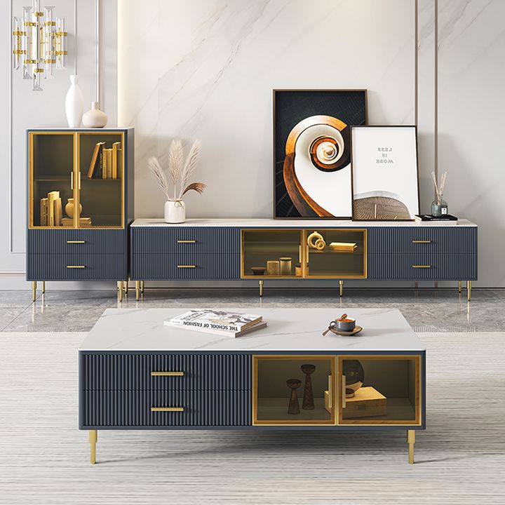 Poner de Stone and Wood TV Stand Scandinavian 4-Drawer TV Console