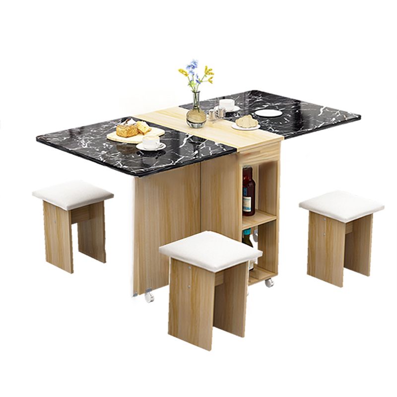Foldable Artificial Wooden Top Table Extendable Rectangle Table with Storage Trestle Base Clearhalo ' dining_table' 'Dining Tables & Seating' 'Dining Tables' 'furn' 'furn_dining_table' 'Furniture' 'furniture_dining_table' 'Kitchen & Dining Furniture' 'kitchen&dining_furn' 'kitchen' 'kitchen_dining_table' 1200x1200_f7c6c8ba-5dae-47d3-93cf-b2a2aca1b2eb