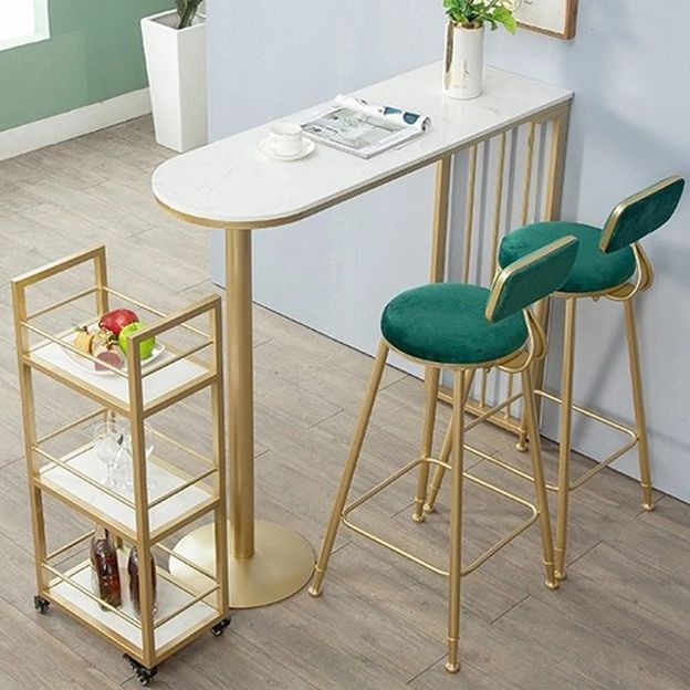 Glam Iron Bar Dining Table with White Stone Top Indoor Bistro Table Fixed Table Clearhalo 'Bar Furniture' 'Bar Tables' 'bar_tables' 'furn' 'furn_bar_tables' 'Furniture' 'furniture_bar_tables' 'Kitchen & Dining Furniture' 1200x1200_f7c7f395-8d59-4c16-a4ac-acc93a1424ea
