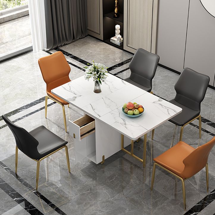 51.2''L Contemporary Sintered Stone Dining Table Folding White Dining Table for Kitchen Clearhalo ' dining_table' 'Dining Tables & Seating' 'Dining Tables' 'furn' 'furn_dining_table' 'Furniture' 'furniture_dining_table' 'Kitchen & Dining Furniture' 'kitchen&dining_furn' 'kitchen' 'kitchen_dining_table' 1200x1200_f7c9b762-354b-4004-81bd-a95b0c7d9400