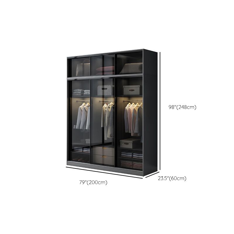 Schwarzer Kleiderschrank, zeitgenössischer Glas-Kleiderschrank für Zuhause