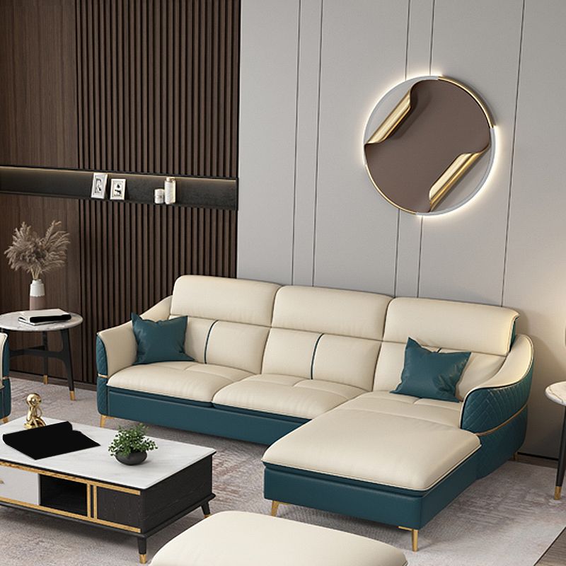 ベージュの本物の革のソファ/セクショナルリビングルームのための抵抗抵抗性四角い腕ソファ