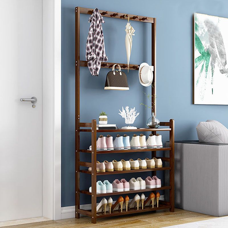 Moderne stijl kapsel rek vrijstaand massief bamboe haken ontwerpkastrek met planken met planken