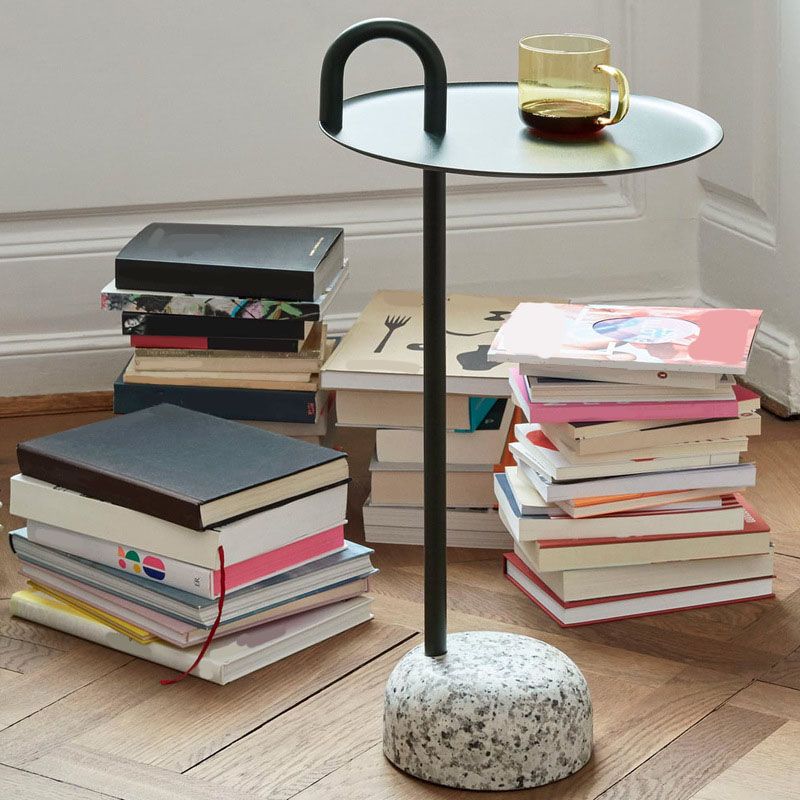 Round Metal Table and Stone Pedestal Base Base Medieval Modern Style Side Table