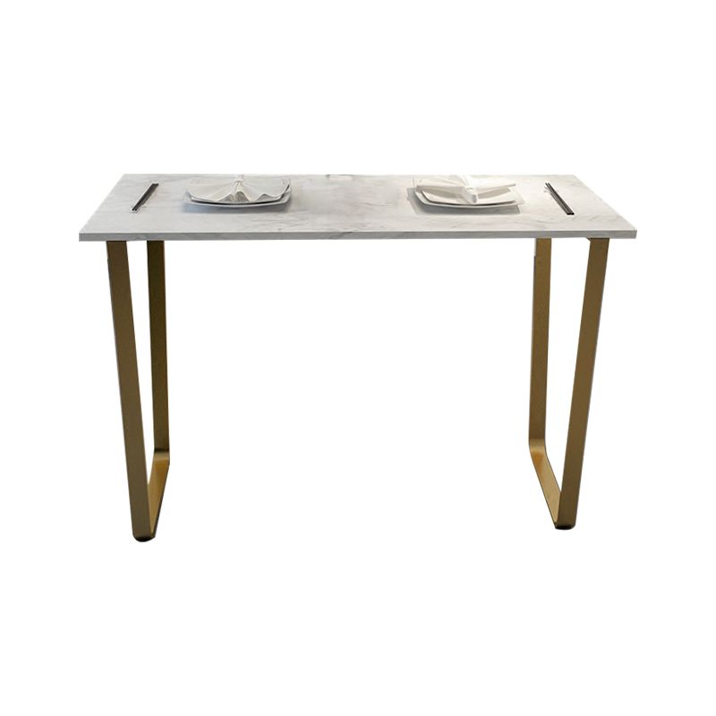 Glam Rectangle Faux Marble Pub Bar Table Indoor Metal Bar Dining Table with Sled Pedestal Clearhalo 'Bar Furniture' 'Bar Tables' 'bar_tables' 'furn' 'furn_bar_tables' 'Furniture' 'furniture_bar_tables' 'Kitchen & Dining Furniture' 1200x1200_f7d46f0b-db5f-4daf-9b72-0cb997e55042