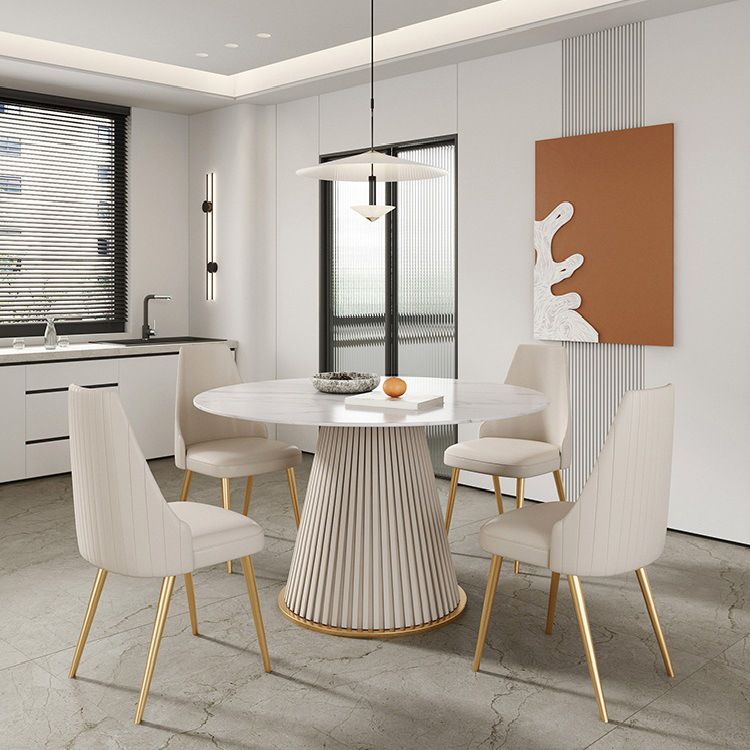 Glam Stone Round Dining Table with Pedestal Table for Dining Room