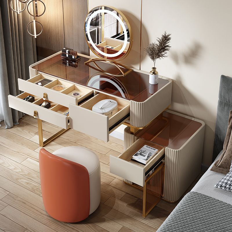 Set di sgabelli da toeletta da top con vetro di vanità per trucco leggero