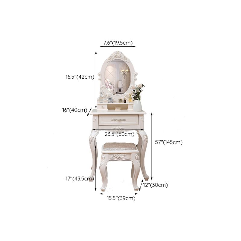 Victorian Mirrored Makeup Dressing Table Wood Stool Set in White Clearhalo 'Bedroom Furniture' 'furn' 'furn_makeup_vanities' 'Furniture' 'Makeup Vanities' 'makeup_vanities' 1200x1200_f7e10652-dd46-4a8f-bb4f-47327fd21efa