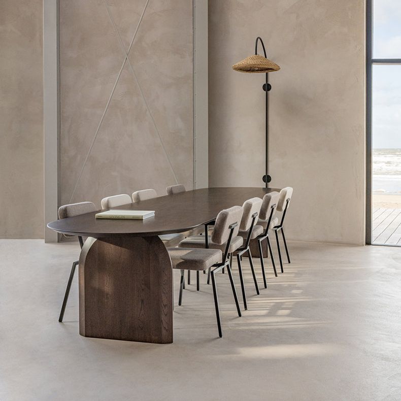Oval Double Pedestal Modern Dining Table Fixed Table with Pinewood Clearhalo ' dining_table' 'Dining Tables & Seating' 'Dining Tables' 'furn' 'furn_dining_table' 'Furniture' 'furniture_dining_table' 'Kitchen & Dining Furniture' 'kitchen&dining_furn' 'kitchen' 'kitchen_dining_table' 1200x1200_f7e2d2f5-b270-478f-a4b3-4049f51a1086