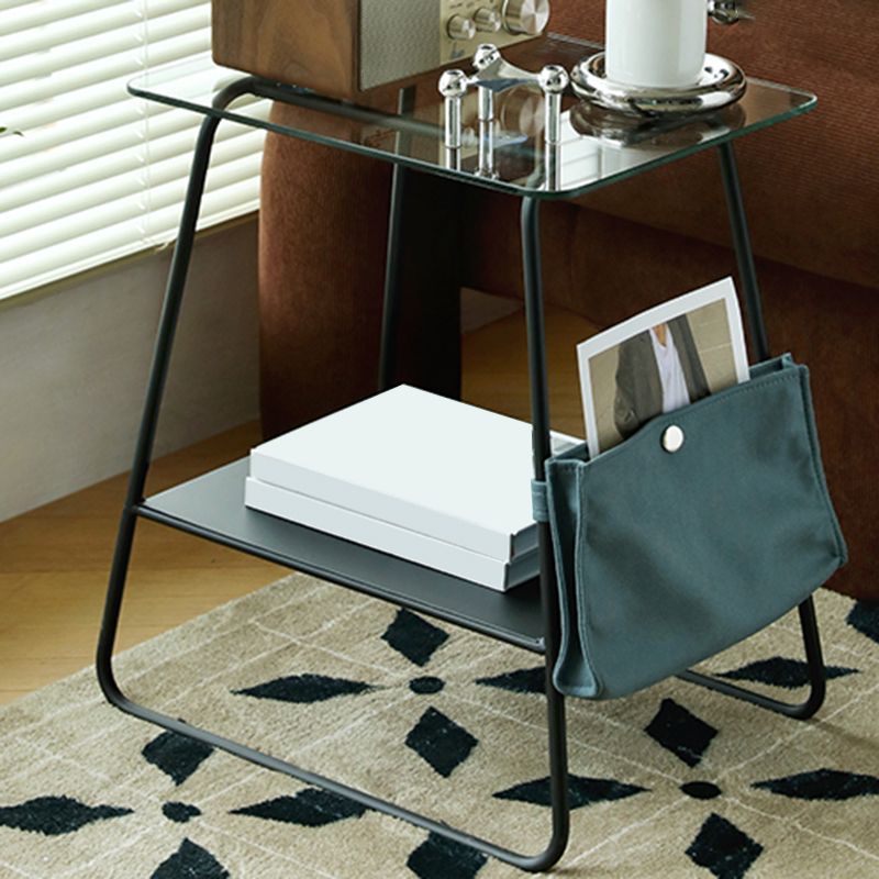Modern Glass Side End Table Trestle Double Tier Corner Table
