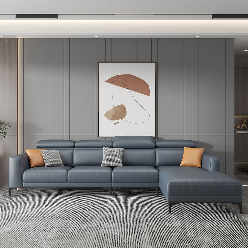 Grey Faux Leather Square Arm Sectional with Adjustable Bolster Pillows, Stain Resistant Clearhalo 'furn' 'furn_sectionals' 'Furniture' 'furniture_sectionals' 'kitchen' 'kitchen_sectionals' 'Living Room Furniture' 'Sectionals' 1200x1200_f7ed902f-0a10-4178-8b1c-740aa70ae219