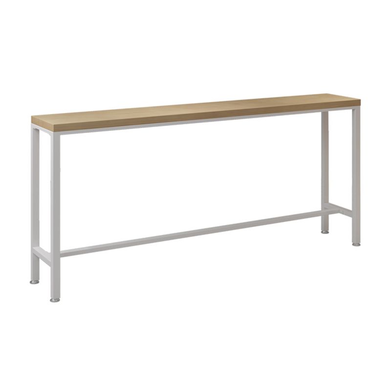 Mesa rectangular con altura de barra, patas blancas y mesa de bar con base de metal para uso en patio