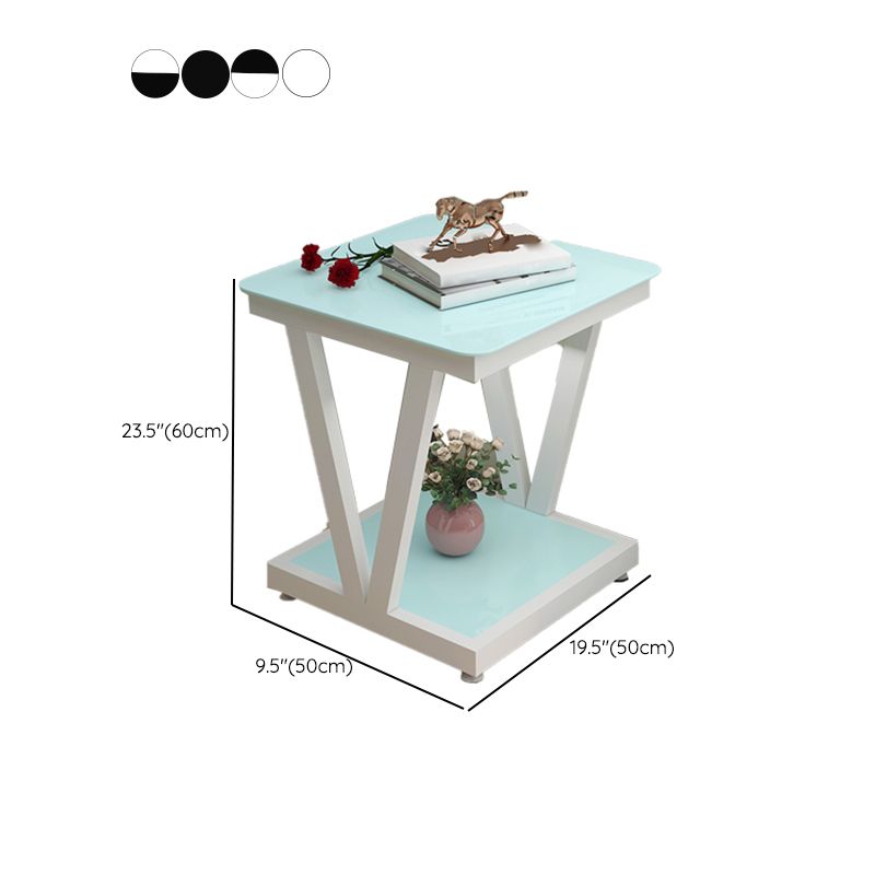 モダン23.22 "背の高いスクエアガラス上部サイドテーブルスチール架台ベースエンドテーブル付き棚付き