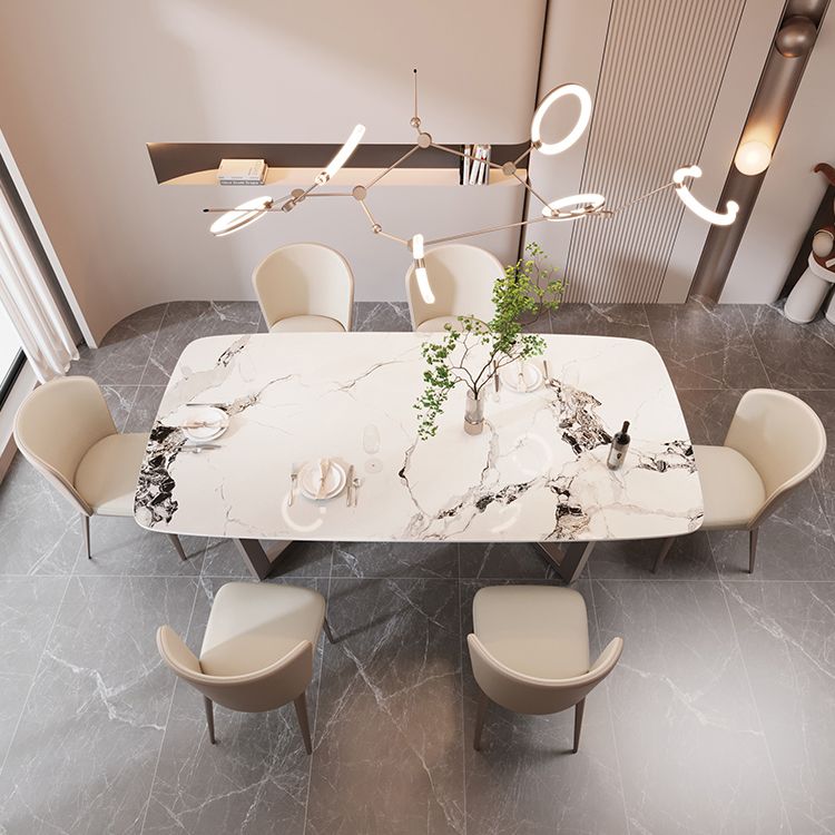 Table à manger rectangulaire en pierre moderne, base en métal pour salle à manger