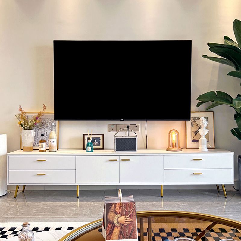 White Glam Style TV Stand Stone Enclosed Storage TV Cabinet with 4 Drawers Clearhalo 'furn' 'furn_tv_stands_entertainment_centers' 'Furniture' 'Living Room Furniture' 'TV Stands & Entertainment Centers' 'TV Stands & Media Storage Furniture' 'tv_stands_entertainment_centers' 1200x1200_f7fa13e6-316f-4957-b5d4-89a37985ba01