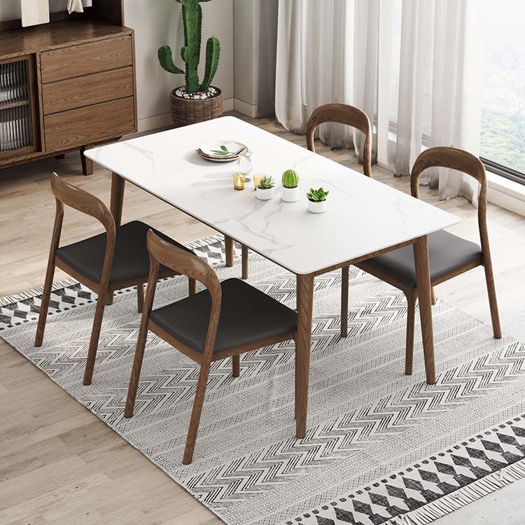 Massief houten frame eettafel uit het midden van de eeuw Witte stenen tafel