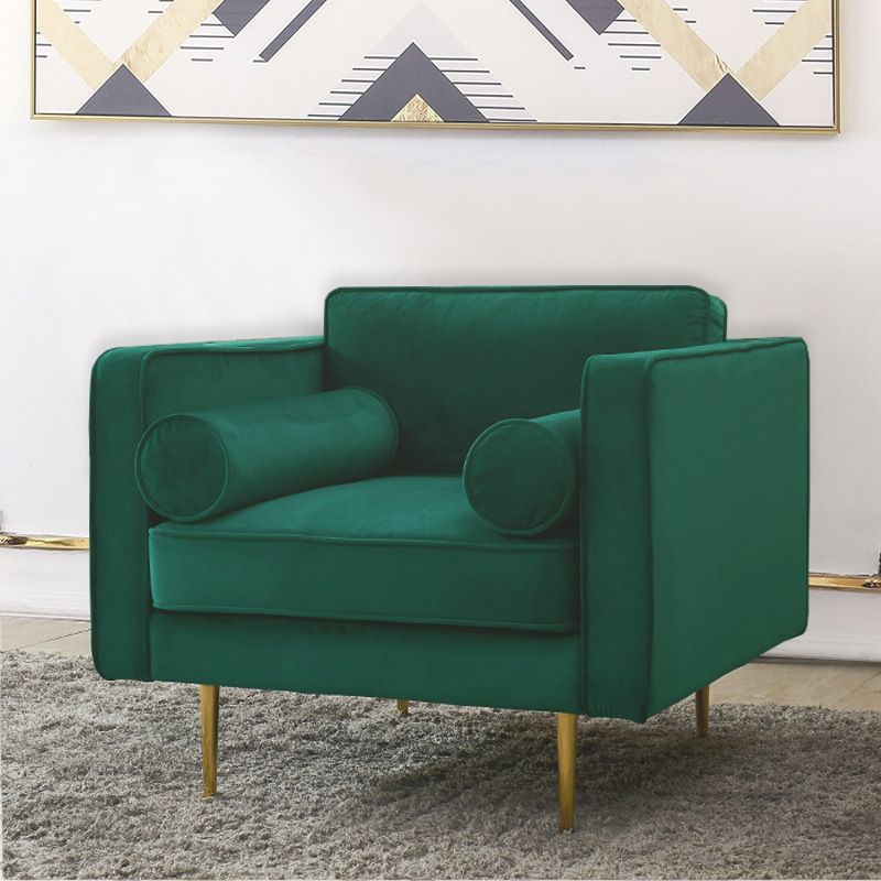 タキシードアームソファモダンスタイルの緑のベルベットソファが金属脚