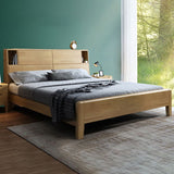 Solid Wood Bed Frame with Headboard Scandinavian Bed with Storage