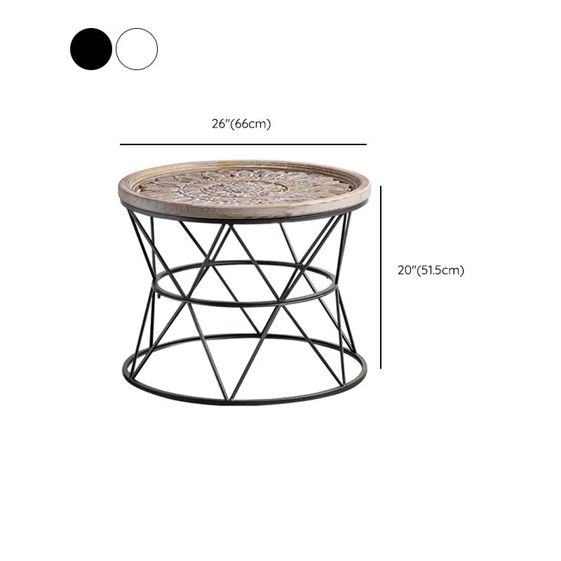 Tavolo laterale superiore del vassoio rotondo in legno rustico e snack di estremità laterale in metallo