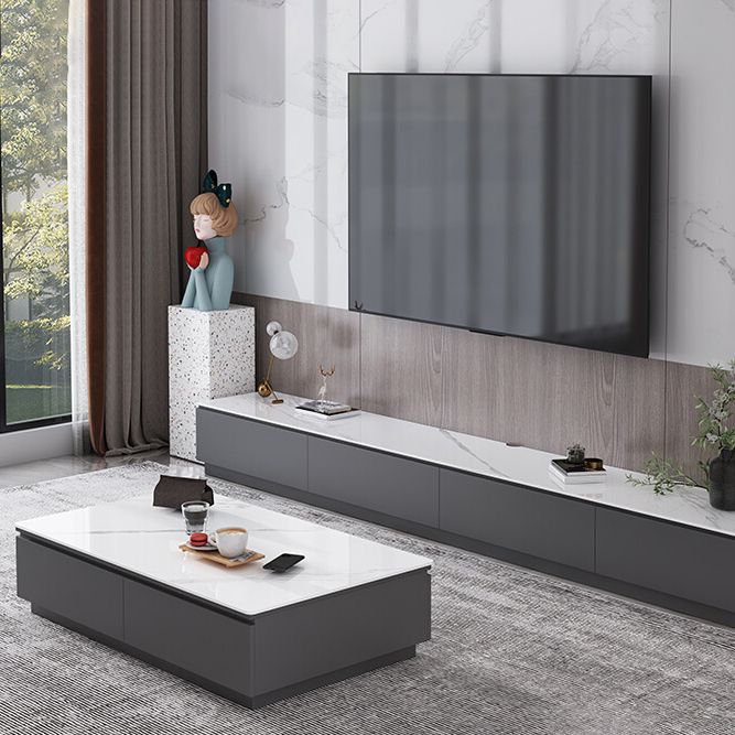 Tavolino da cocktail al caffè rettangolare in ardesia bianca con archiviazione